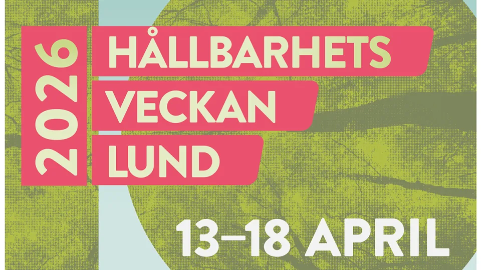 Grön och blå illustration som visar Hållbarhetsveckan.